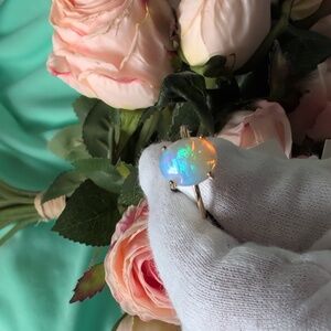 Breathtaking Ethiopian Opal 14k Gold Plated Ring Size 8
